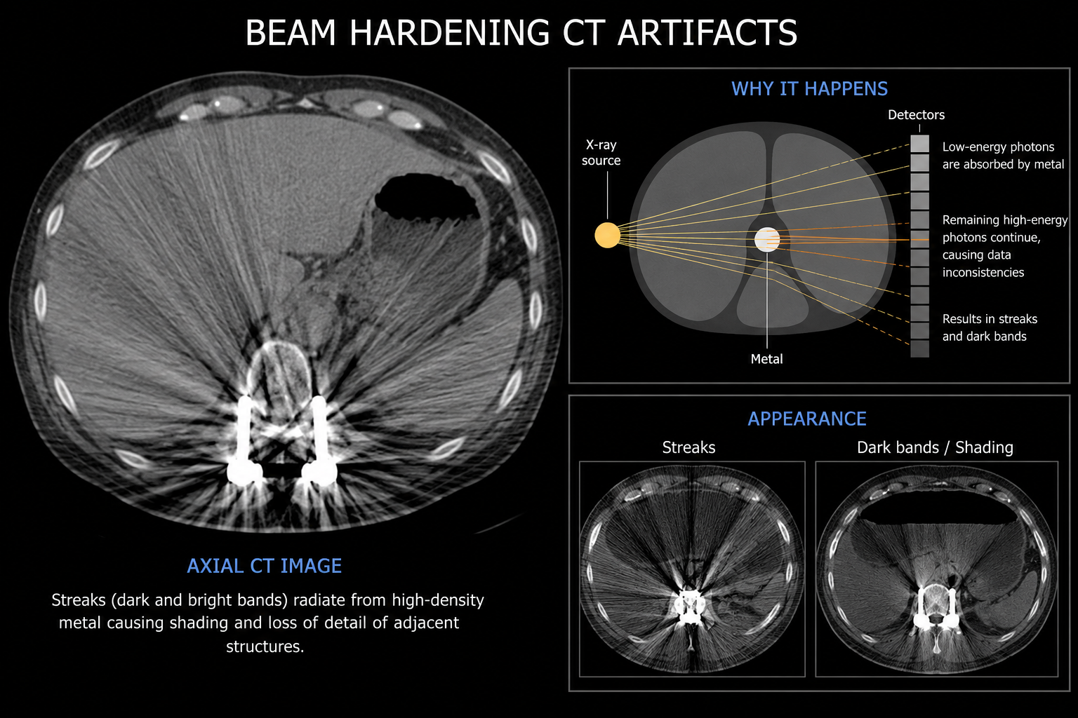 Beam hardening CT artifact infographic
